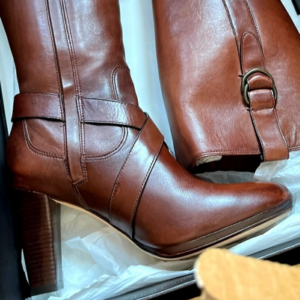 COLE HAAN - Courtney Air Tall High-Heeled Leather Boots - Brown - NIB - Picture 5 of 15